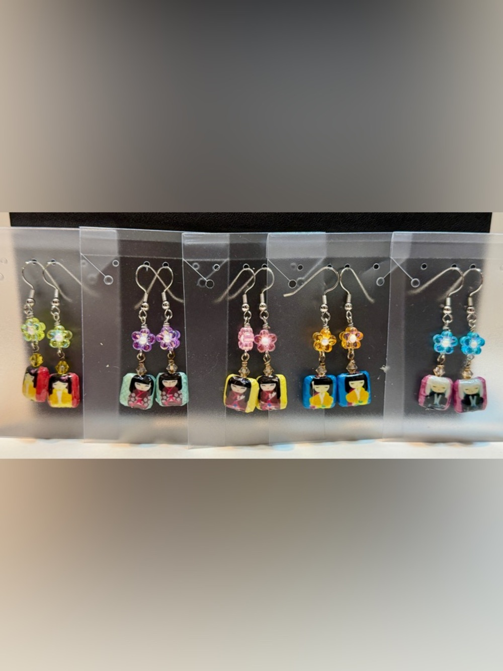 NEW Kawaii Geisha Girl Earrings Lot – 5 Pairs Colorful Dangle Bundle